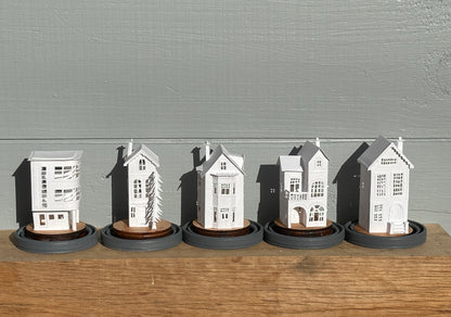5 miniature hand made paper houses