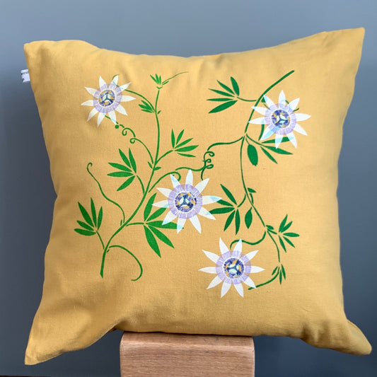 Passionflower Design Yellow Cushion Cover
