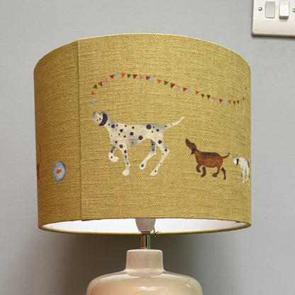 Doris and Friend's 30cm  Lampshade  handprinted on green Linen