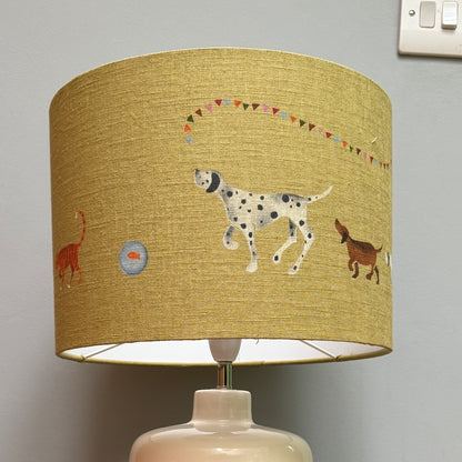 Doris and Friend's 30cm  Lampshade  handprinted on green Linen