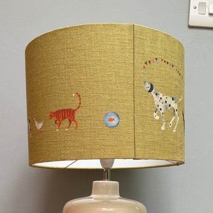 Doris and Friend's 30cm  Lampshade  handprinted on green Linen