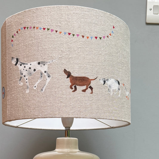 Doris and Friend's 30cm  Lampshade  handprinted on natural Linen