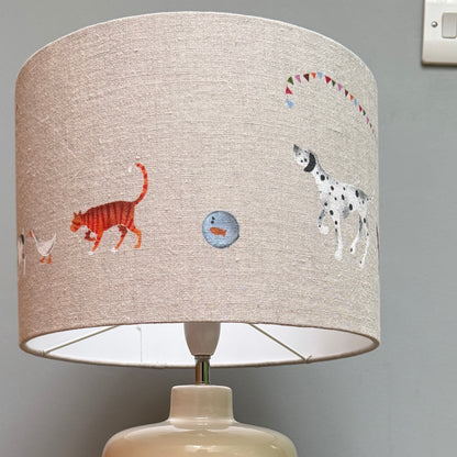 Doris and Friend's 30cm  Lampshade  handprinted on natural Linen