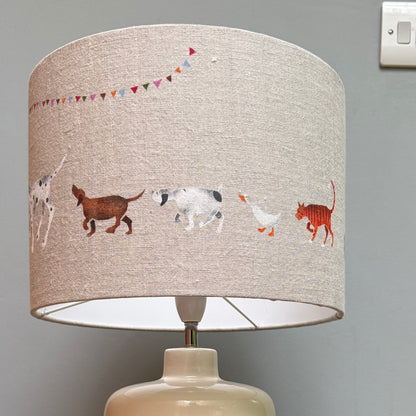 Doris and Friend's 30cm  Lampshade  handprinted on natural Linen