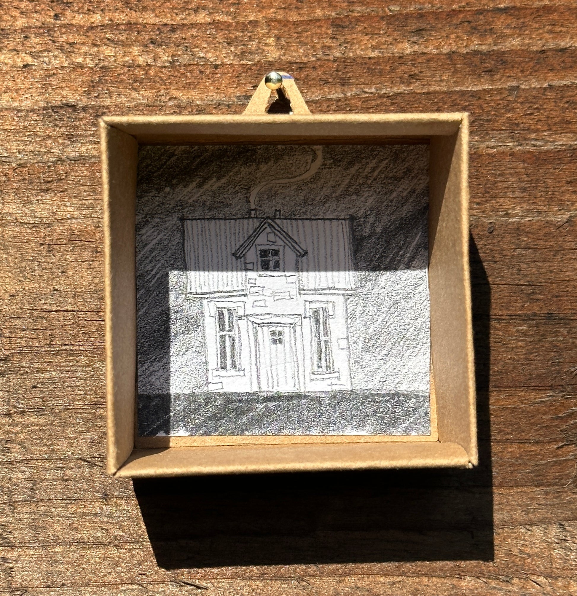 Card display box for miniature handmade paper house.