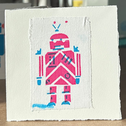 Pink Robot with blue highlights.