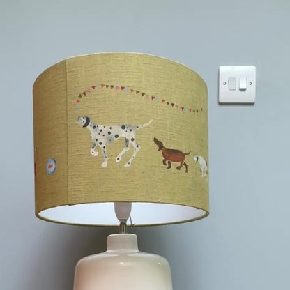 Doris and Friend's 30cm  Lampshade  handprinted on green Linen
