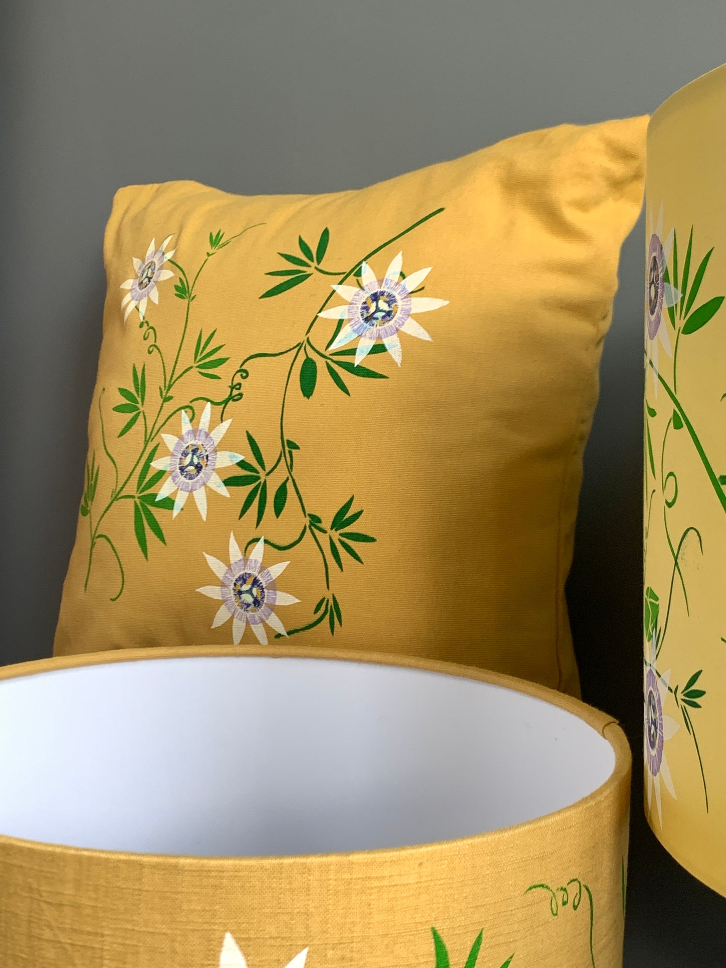 Passionflower Design Yellow Cushion Cover